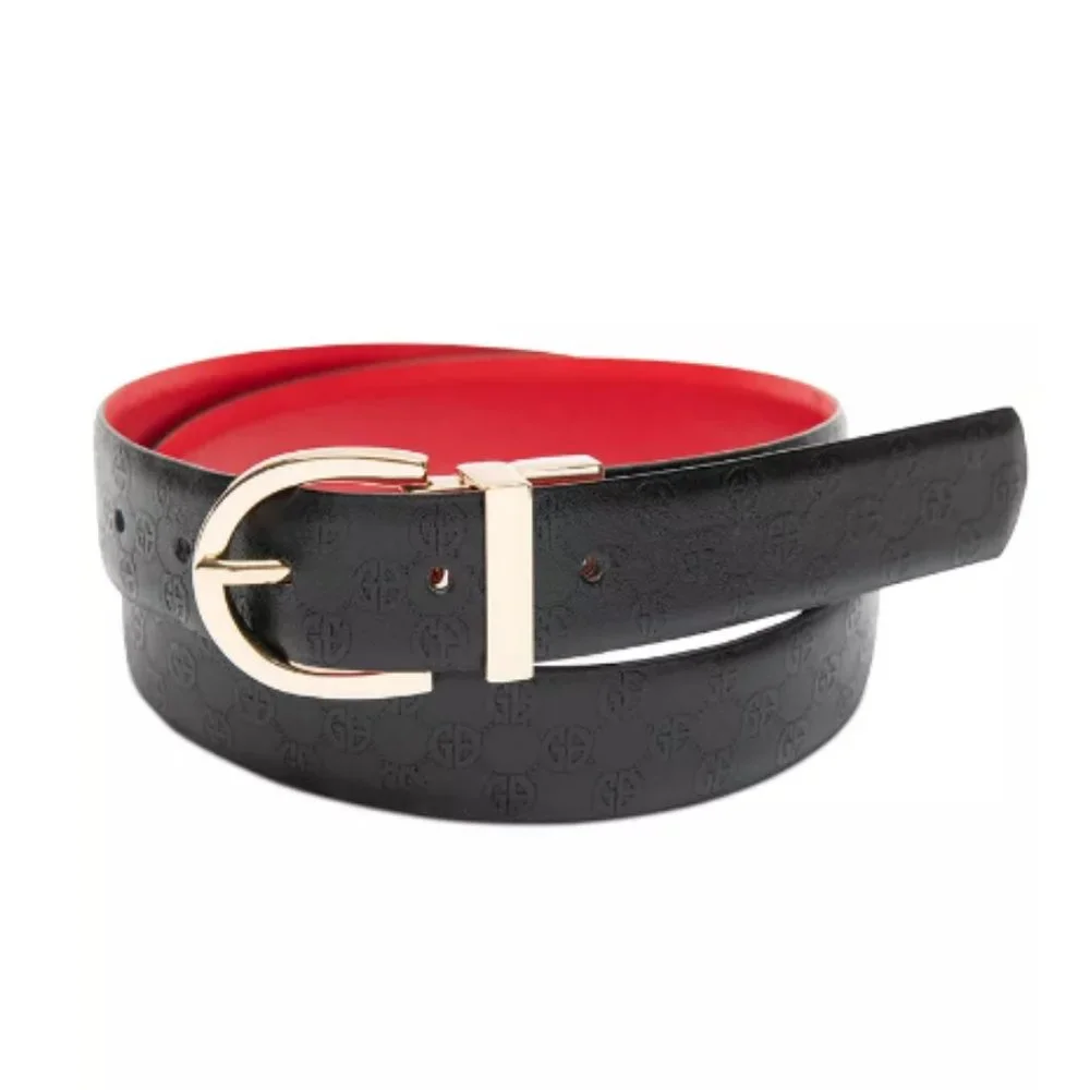 Giani Bernini Fully Reversible Embossed Logo Smooth Belt Small Black Red New